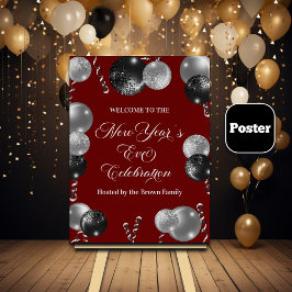 Svart och silver glitter Nyårsfest Poster