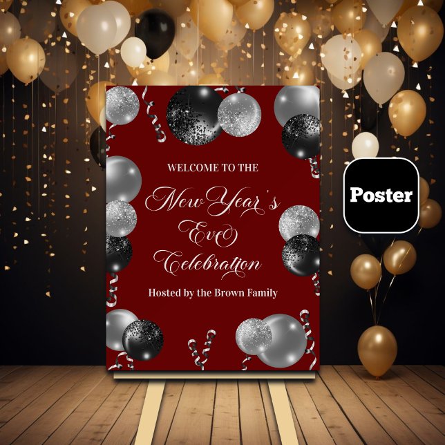 Svart och silver glitter Nyårsfest  Poster (Skapare uppladdad)