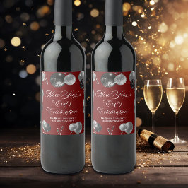 Svart och silver glitter Nyårsfest Vinflaska Etikett