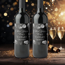 Svart och silver glitter Nyårsfest Vinflaska Etikett