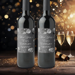 Svart och silver glitter Nyårsfest Vinflaska Etikett