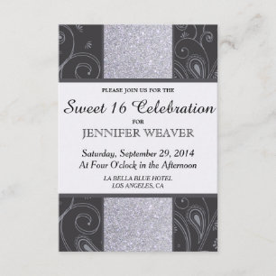Svart och Silver Glitter och Swirls design Inbjudningar