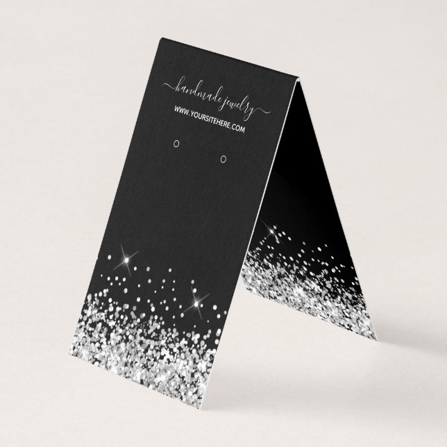 Svart och silver glitter signatur örhänge display kort (Framsida)