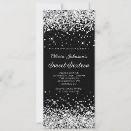 Svart och silver glitter Sweet Sixteen Inbjudningar
