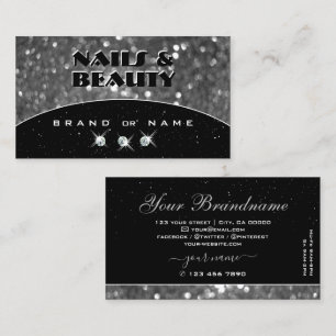 Svart och Silver Gnistra Glitter Shimmery Diamonds Visitkort