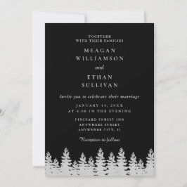 Svart och Silver Gräs Träd Winter Wedding Inbjudningar