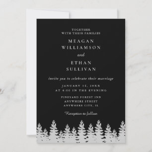 Svart och Silver Gräs Träd Winter Wedding Inbjudningar