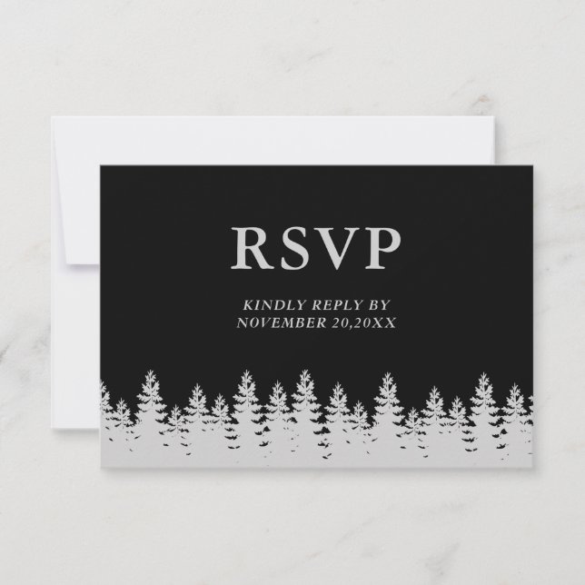 Svart och Silver Gräs Träd Winter Wedding OSA Kort (Framsida)