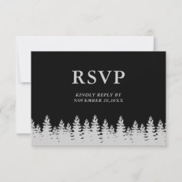 Svart och Silver Gräs Träd Winter Wedding OSA Kort
