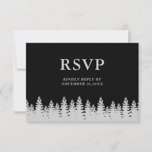 Svart och Silver Gräs Träd Winter Wedding OSA Kort