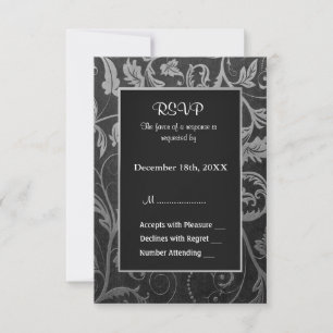 Svart och Silver Grått Damask Wedding - OSA Kort