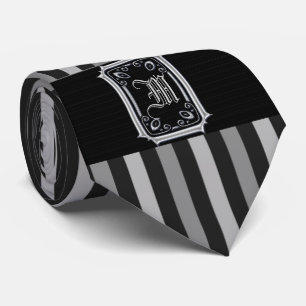 Svart och Silver Grått Rand Buckle Monogram Slips