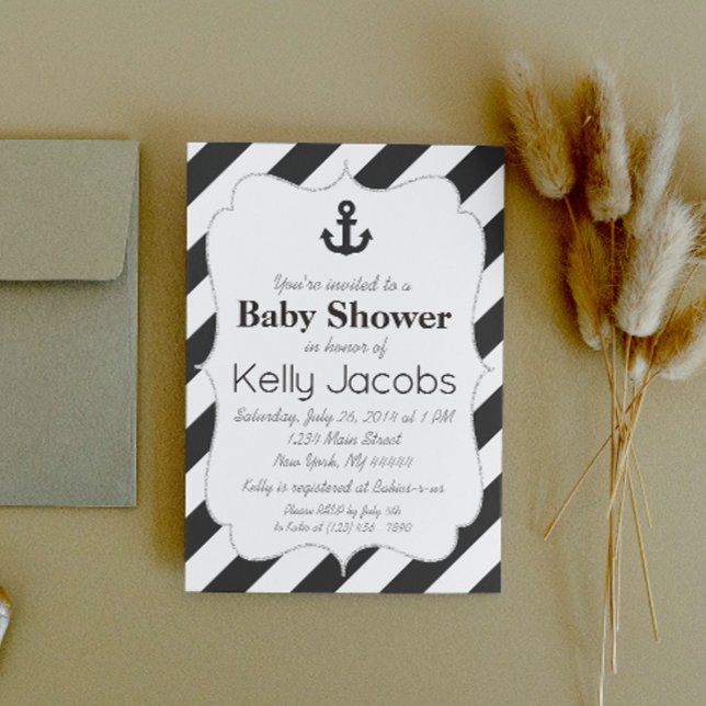 Svart och Silver-inbjudan till babyn för fästdon Inbjudningar (Skapare uppladdad)