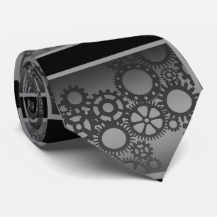 Svart och silver klockhjul Steampunk slips