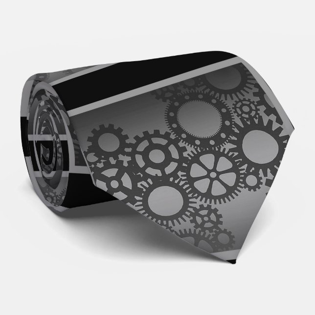 Svart och silver klockhjul Steampunk slips (Rullad)