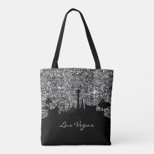 Svart och Silver Konfetti Glitter Las Vegas Skylin Tygkasse