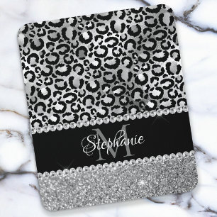 Svart och silver Leopard Girly Glam Monogram Musmatta
