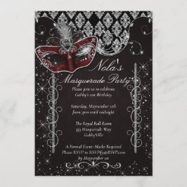 Svart och Silver Maskeradbal Inbjudan