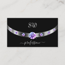 Svart och Silver med Lila Diamonds Monogrammed Visitkort