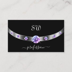 Svart och Silver med Lila Diamonds Monogrammed Visitkort