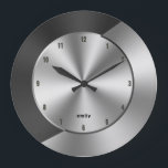 Svart och Silver Modern geometrisk geometrisk desi Stor Klocka<br><div class="desc">Eleganten slickar på den moderna abstrakten för svart och silver-grått-coola med metallisk struktur.</div>