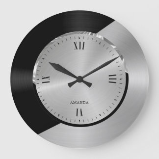 Svart och Silver Modern geometrisk geometrisk desi Stor Klocka