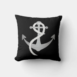 Svart och Silver Modern Nautical Anchor Sailing Kudde