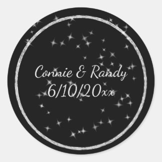 Svart och Silver Monogram Bröllop Sticker Runt Klistermärke