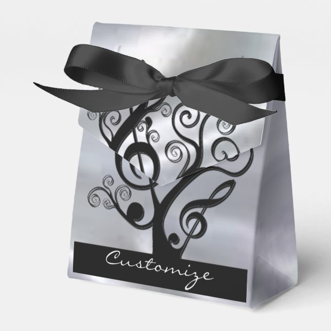 Svart och Silver Music Treble Clef Träd-favoritrut Presentaskar (Framsidan Sidan)