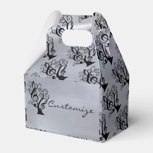 Svart och Silver Music Treble Clef Träd Gable Box Presentaskar