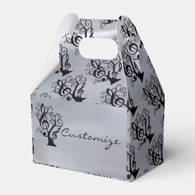 Svart och Silver Music Treble Clef Träd Gable Box Presentaskar (Framsidan Sidan)