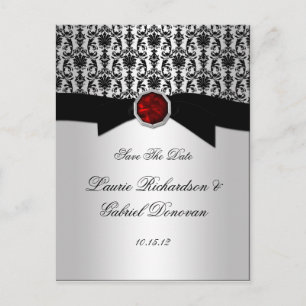 Svart och Silver Red Ruby Jewel Spara datum Meddelande Vykort