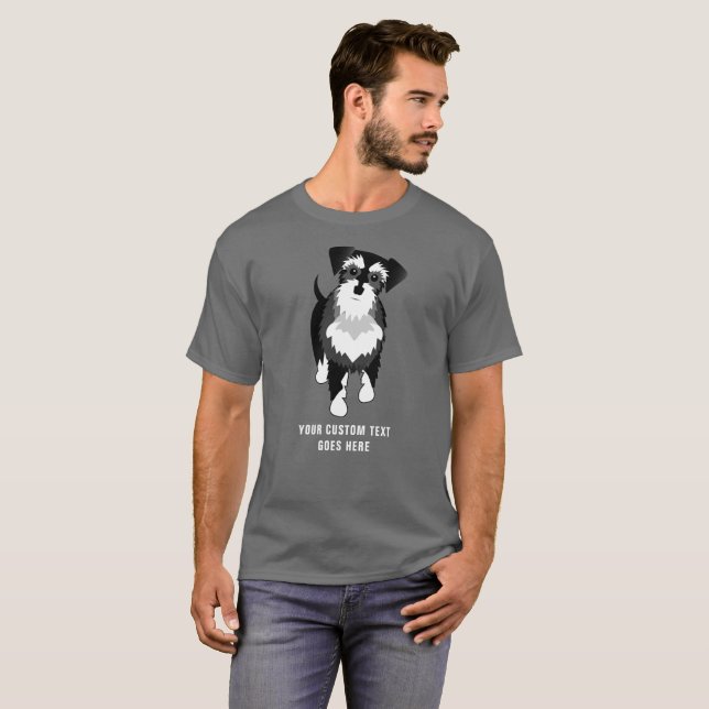 Svart och Silver Schnauzer Anpassningsbar Text T Shirt (Hel framsida)