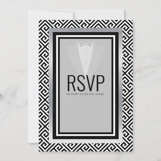 Svart och silver smoking möhippa anpassad meddelande (Framsida)