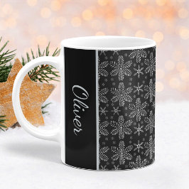 Svart och Silver Snöflingor jul Mugg
