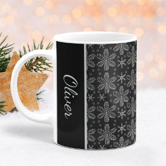 Svart och Silver Snöflingor jul Mugg