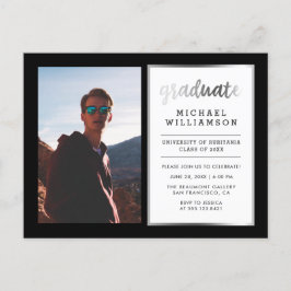 Svart och Silver Student Photo Studentfest Inbjudan Vykort