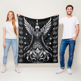 Svart och Silver Tattoo Angel Fleecefilt