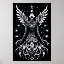 Svart och Silver Tattoo Angel