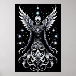 Svart och Silver Tattoo Angel Poster