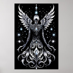 Svart och Silver Tattoo Angel Poster