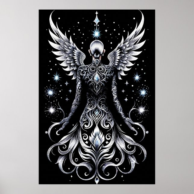 Svart och Silver Tattoo Angel Poster (Framsidan)