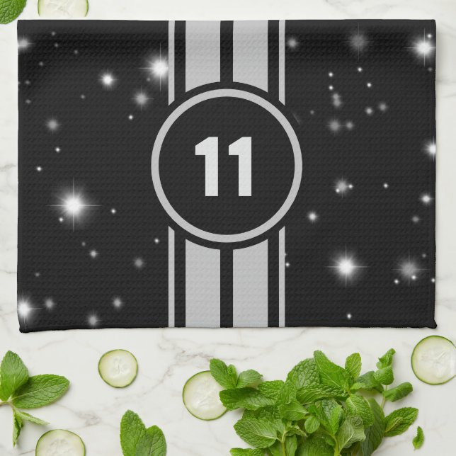 Svart och Silver Tävla Rand Starlight Kökshandduk (Vikta)