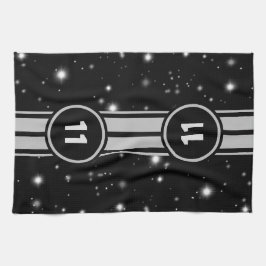Svart och Silver Tävla Rand Starlight Kökshandduk