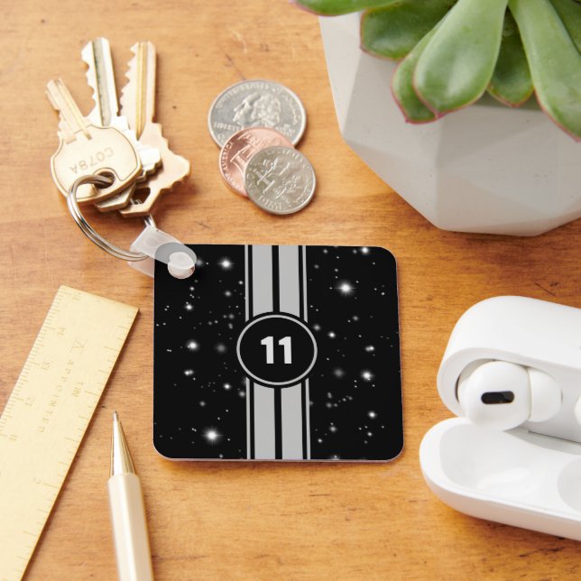 Svart och Silver Tävla Rand Starlight Nyckelring (Skrivbord)