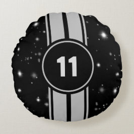 Svart och Silver Tävla Rand Starlight Rund Kudde