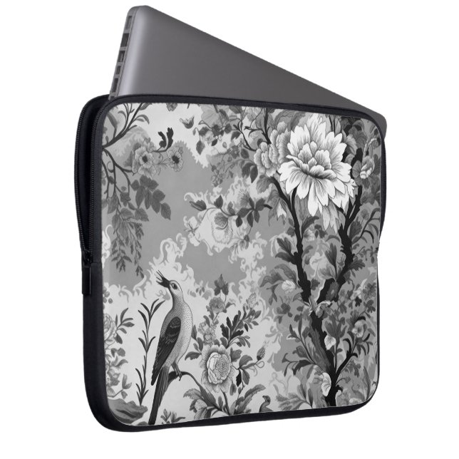 Svart och silver Toile de Fleur Laptop Fodral (Framsidan Höger)