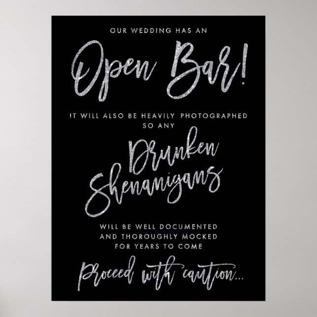 Svart och Silver vårt Bröllop har ett öppet Pub-te Poster (Framsidan)