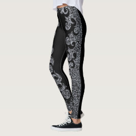 Svart och silvermönstrad gotisk sängkammarfestival leggings