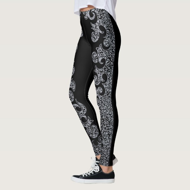Svart och silvermönstrad gotisk sängkammarparty leggings (Vänster)